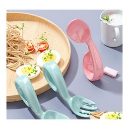 Andere servies voor servaten Leer Training Elbow Bendable Temperatuur Vork Lepel Set Food Supplement Tool Childrens AFBEELDEN DROP OTR8N