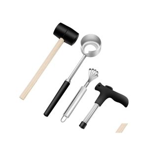 Andere serviesgoed Kokosopener Tool Set ontworpen voor Coconuts Food Safe Exquisite Details Geschenk Roestvrij stalen rooster Hammer Drop DHHYV