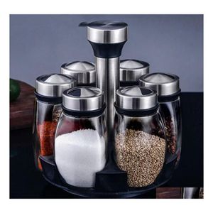 Otro Vajilla Giratorio Especias Frascos Estante Acero Inoxidable Vidrio Condimento Connt Latas Set Pimienta Salero Cruet Herramienta Organizador Dro Dhi8V