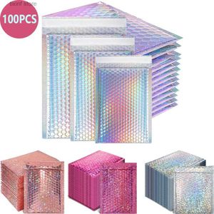 Autres produits en plastique jetables 100 pièces emballage d'expédition holographique Laser bulle Mailer sac d'emballage fournitures livraison paquet enveloppe sacs enveloppes Packa