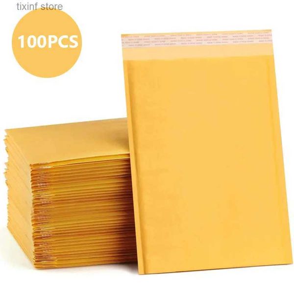 Autres produits en plastique jetables 100 pièces enveloppes à bulles en papier Kraft enveloppes d'expédition rembourrées enveloppe d'expédition auto-scellante sac d'emballage d'expédition sacs de rangement de courrier T240