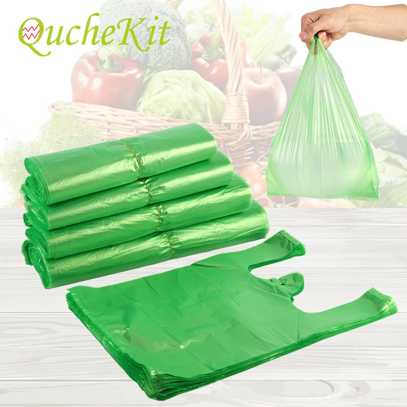 Andere wegwerpproducten van plastic 100 stuks 9 maten Groen vest Plastic zak Uitvoeren Cadeau Detailhandel Supermarkt Boodschappen doen met handvat voor afval 230629 clephan
