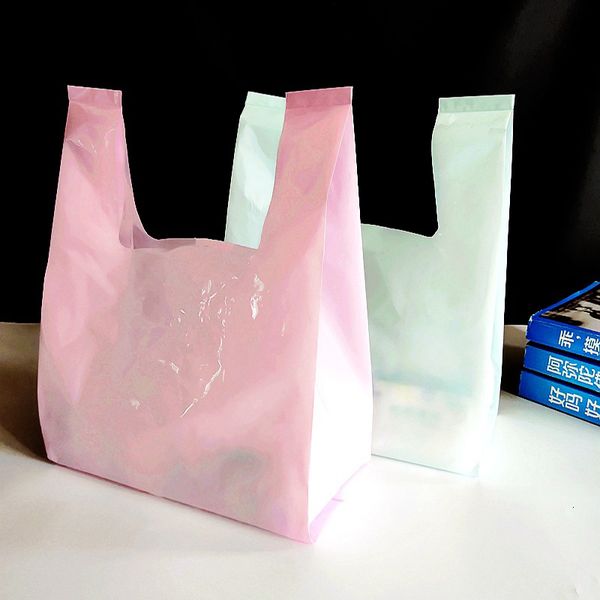 Otros productos de plástico desechables 50 piezas Rosa espesar chaleco bolsa de plástico verde ropa de gran tamaño regalo hornear postre pastel comida para llevar embalaje bolsas de fiesta 230629