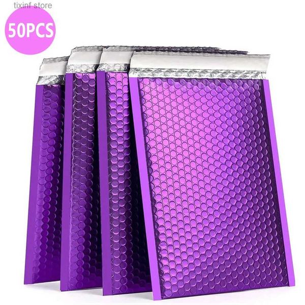 Autres produits en plastique jetables 50pcs violet bulle Mailer Poly rembourré emballage d'expédition rembourrage auto-scellant sac rose expédition pour enveloppes cadeaux enveloppes violettes