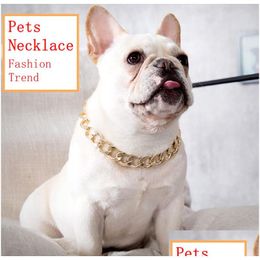 Otros suministros para perros Moda Collar de perro de lujo Accesorios decorativos para mascotas Diseñador Collar de oro Cadena cubana ajustable French Bldog Sma Dhnni