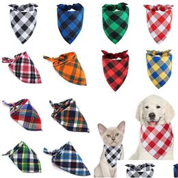 Autres fournitures pour chiens Serviette de salive pour animaux de compagnie Classique Plaid Triangles Écharpe Collier Foulard Lavable Chat Bavoir Bandana Accessoires Drop Deliver Dhozs