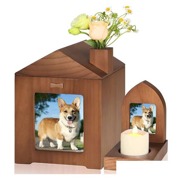 Autres fournitures pour chiens Urnes pour animaux de compagnie pour chiens chats Ashes commémoratifs souvenirs en bois avec p o camegle de bougeoir