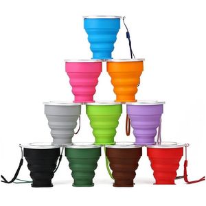 Other Drinkware 200Ml Sile Folding Cup Drinkware Mtifunction Tumblers Retractable Outdoor Travel Cam Water Cups Mug With Lanyard 12 Co Dhmhc