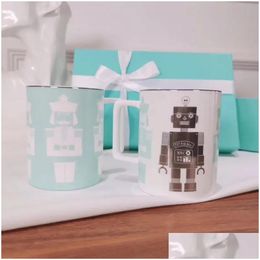 Autres boissons 2023 T Blue Mugs Set Bone Chine Marque Céramique Tasse à café Couple Tasses avec boîte-cadeau Mariage Drop Livraison Maison Jardin Dh1Wq