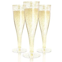 Autres flûtes de champagne en plastique tasse jetable en plastique verres à vin à paillettes or pour les fêtes mimosa bar de mariage de fête de fête drop dhsei