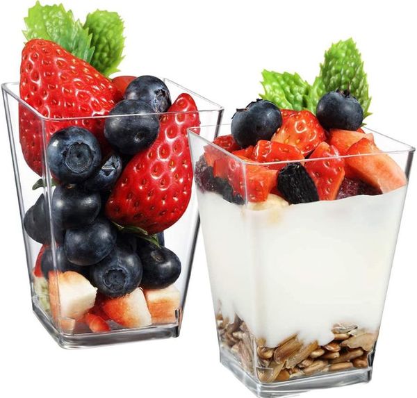 Otros artículos para beber Copas de postre Vaso transparente de 5 oz Degustación de parfait de plástico Tazones para aperitivos Tiradores cuadrados altos para eventos y fiestas Xb D Dh6Vg