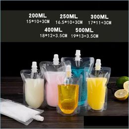 Andere drinkware drinkware 200-500 ml stand-up plastic drankje verpakkingszak touwzak voor drank vloeistof sap koffie koffie deli dhfqx