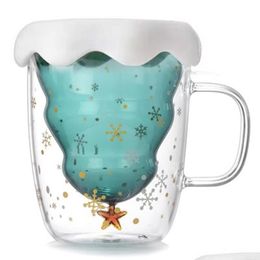 Andere drinkware drinkware creatief dubbel dekglas cup kerstboomster wens waterbekers hoge temperatuur weerstand koffie mok dhu1o