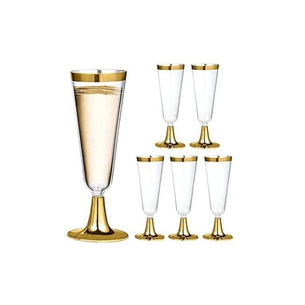 Autres boissons à champagne en plastique Flastes de champagne 4,5 oz Gold Rim Lunes Remplables Clear Tasting Recyclable Recyclable pour livraison de chute de mariage H DHQOH
