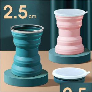 Other Drinkware Portable Folding Sile Water Cup 320Ml Collapsible Expandable Drinking For Cam Hiking Travel Drop Delivery Home Garde Dhvku