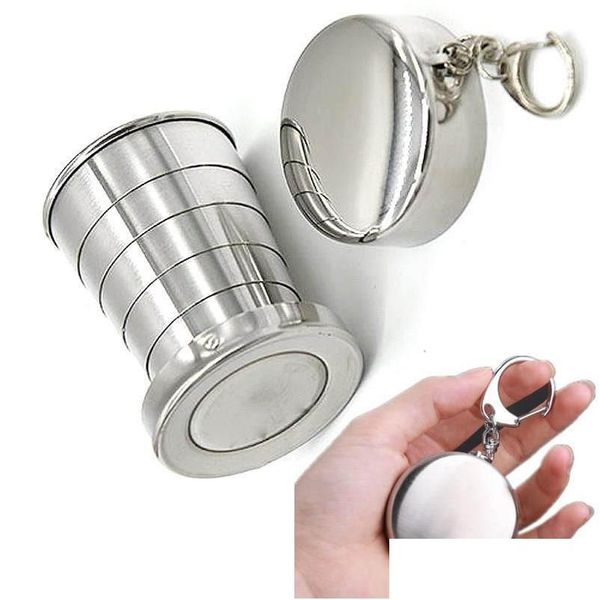 Otro Drinkware Taza plegable de acero inoxidable Llavero S / M / L Cámara al aire libre Tazas telescópicas de viaje retráctiles portátiles Drop Deli Dhgarden Dhs2P