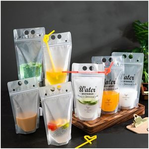 Autre Drinkware Transparent Self Seal Drink Bag Avec St Frosted Plastic Beverage Diy Container Party Fruit Juice Drinks Pouch Drop D Dhu52