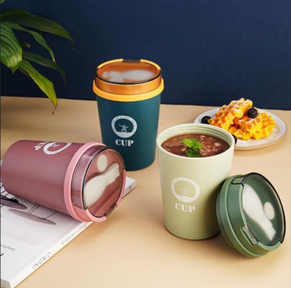 Autres ustensiles de boisson tasse de petit-déjeuner avec couvercle cuillère soupe bouillie tasse 500 ml peut être scellé au micro-ondes portable mini étudiant boîte à déjeuner employé de bureau