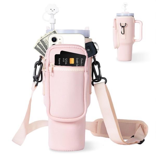 Autres boissons Sac de bouteille d'eau avec poche pour téléphone pour gobelet Stanley 40 oz avec poignée pochette porte-bouteille d'eau en néoprène 230911