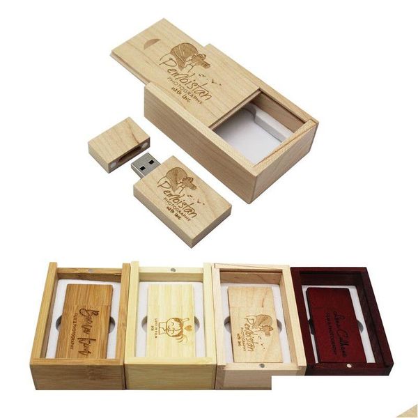 Autres lecteurs Stockages Stockage en gros personnalisé Logo en bois USB Flash Drive 32 Go Pendrive 4 Go 8 Go 16 Go Memory Stick Pographie Cadeaux U Disk Dhabt