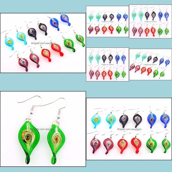 Autres Boucles D'oreilles Bijoux En Gros 6Piar Spirale Feuille Style Sier Placage Crochet Élégant Classique Beauté Boucle D'oreille En Verre De Murano Wedd Dh7Qi