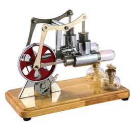 Andere elektronische componenten Stirling Engine Kit Air Motor Model Fysiek dubbele generator met LED -licht vliegwiel Design Science Experiment 230130