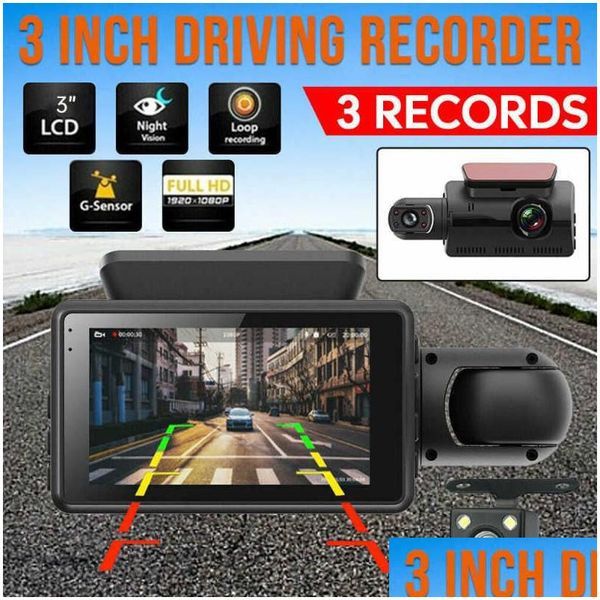 Autres appareils électroniques 1080p WiFi Dash Cam à l'intérieur et à l'arrière Intérieur 3 Cameras avec GPS Dual Lens Car DVR Night Dashcam Vehicle Drop Drop Dh7oa