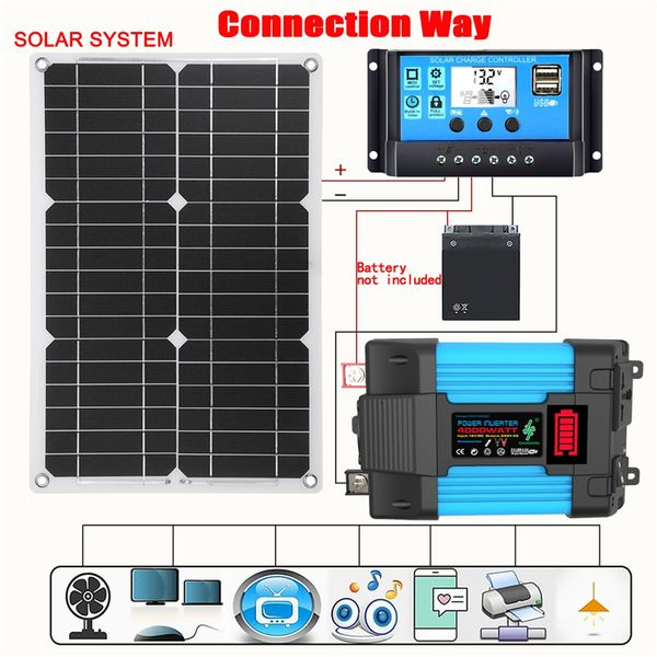 Autres appareils électroniques Système de panneau solaire 12 V à 110/220 V Panneau solaire 18 V 18 W Contrôleur 30 A Kit d'onduleur à onde sinusoïdale modifiée 4000 W Kit de production d'énergie 230715