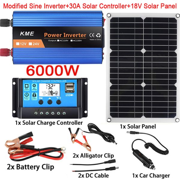 Otros productos electrónicos Sistema de panel solar de 12 V a 220 V Panel solar de 18 V 20 W Controlador de carga de 30 A Inversor de onda sinusoidal modificada de 6000 W Kit de generación de energía 230715