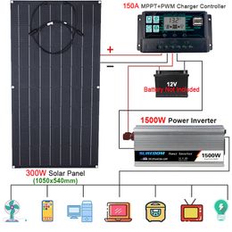 Otros productos electrónicos Sistema de energía solar de 1500 W Kit de inversor de 110/220 V Panel solar de 300 W Cargador de batería Controlador completo de 150 A Coche Hogar Caravana Barco 230715