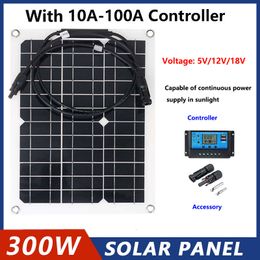 Otros productos electrónicos Panel solar flexible de 15W-300W Cargador de batería de 12V USB dual con controlador de 10A-60A Banco de energía de células solares para teléfono Coche Yate RV 230715