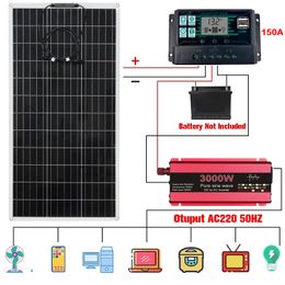 Otros productos electrónicos Panel solar de 300 W 12 V a 110 V/220 V 3000 W Inversor de onda sinusoidal pura Kit de sistema de energía solar Cargador de batería Generación de energía completa 230715