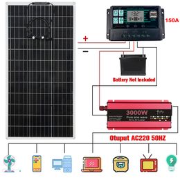 Andere elektronica 300W zonnepaneel 12V tot 110V/220V 3000W zuivere sinusomvormer Zonne-energiesysteemkit Acculader Complete stroomopwekking 230715