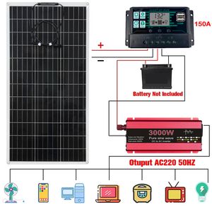 Autre électronique 300W Panneau solaire 12V à 110V/220V 3000W Onduleur à onde sinusoïdale pure Kit de système d'alimentation solaire Chargeur de batterie Génération d'énergie complète 230715