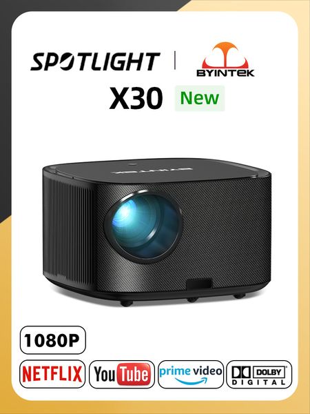 Otros productos electrónicos BYINTEK X30 1080P Full HD Sistema de TV Netflix con licencia AI Enfoque automático Dolby Smart WIFI LCD LED Video Proyector de cine en casa 230731