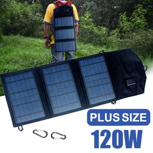Autres appareils électroniques Chargeur de panneau solaire pliable 120W Plaque solaire de grande taille 5V USB Chargeur de téléphone solaire pour cellule de charge sécurisée pour la maison Camping en plein air 230715