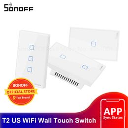 Andere elektronica Sonoff T2 US Smart Wifi Wandlampschakelaar 1 2 3 Gang TouchWiFi433 RFAPP Remote Home Touch Werkt met Alexa 230927