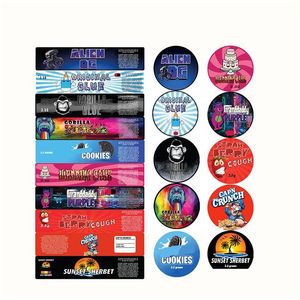 Overige elektronica Stamlabels Voor 3,5-potjes Fles Glas Plastic Cali-potten Stickers Jungle Boy Runtz Originele lijm 3,5G Verpakking Stic Dhkuh