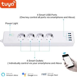 Andere elektronica Tuya Smart WIFI-stekkerdoos EU-standaard met 4 stekkers en USB-poort Compatibel Alexa Echo Google Nest 231018
