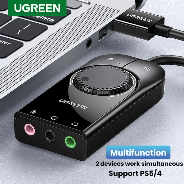 Otros dispositivos electrónicos Tarjeta de sonido USB UGREEN Interfaz de audio Micrófono externo de 3,5 mm Adaptador de audio Tarjeta de sonido para computadora portátil PS54 Auricular Tarjeta de sonido USB 230713