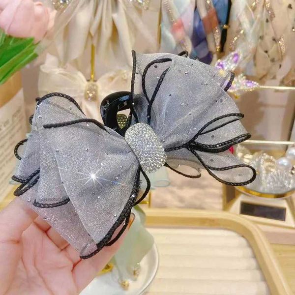 Autre élégant Mesh Bow Clain Clips Femmes Ponytail CL Clip Clip étincelant Rignestone Clips Hairpin Girls Coiffure Accessoires Hair Accessoires