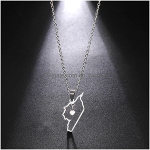 Autre Eueavan en acier inoxydable Syrie Carte Coeur Pendant Collier Moyen-Orient Géographie Colliers pour femmes Bijoux ethniques Dr Otgbx