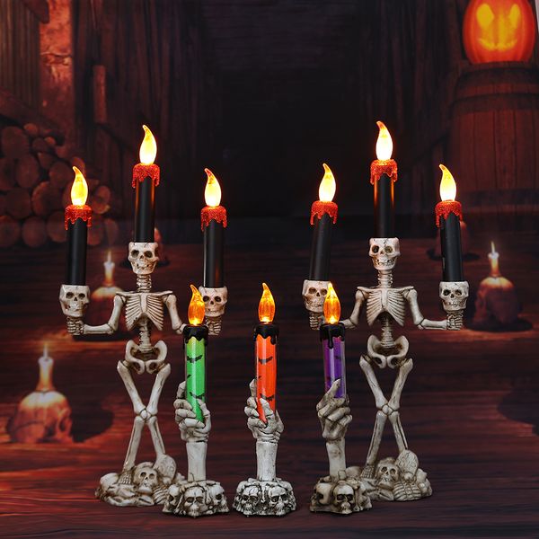 Otros suministros para fiestas de eventos 1/2/3 unids Calavera de Halloween LED Candelabro Esqueleto Fantasma Mano Sin llama Portavelas Lámpara Luces para decoraciones de fiesta de Halloween 230905