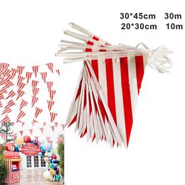 Autres fournitures de fête d'événement 10 30M Carnaval Thème Drapeau Décorations Blanc Rayé Fanion Triangle Bunting Pour Cirque Anniversaire Décoration 231122