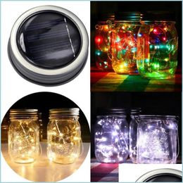 Andere evenementenfeestje benodigdheden 10 LED Solar Mason Jar Lid Fairy String Light Garden Hanging Lamp Kerstmis Outdoor Decoratie DHWC1