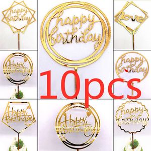 Andere evenementenfeestje benodigdheden 10 pc's 36 Styles Happy Birthday Cake Topper Pink Gold Acryl Toppers Baby Shower Flag Decorations 230330