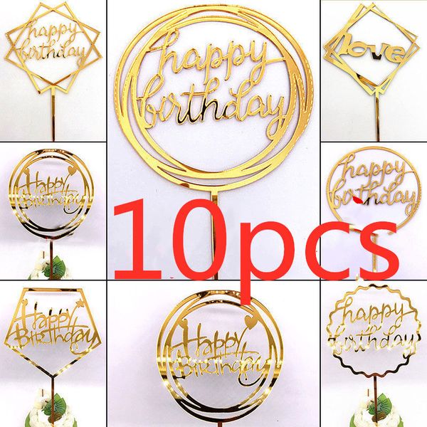 Otros suministros para la fiesta de eventos 10 PCS 36 estilos de feliz cumpleaños Topper Topper Pink Gold Acrylic Toppers Baby Shower Decorations 230330