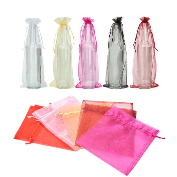 Autres Sacs de rangement de biberon de biberon à vin d'ORDS / Lot Organza Sac de stockage pour l'emballage de cadeaux de mariage de Noël Fourniture de décoration de maison 37x15cm