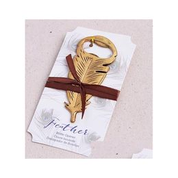 Autres fournitures de fête d'événement 100pcs élégant or plumes de paon ours décapsuleur faveurs de mariage cadeau faveur invités cadeaux souvenir dha3s