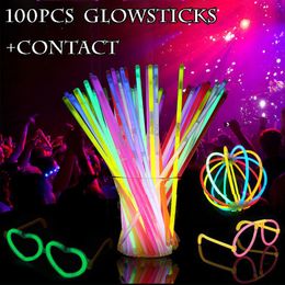 Otros suministros para fiestas de eventos 100pcs Glow Sticks para escence Glowsticks Pulseras Collar de neón Boda Cumpleaños Concierto Halloween Luminous Supplie 230221